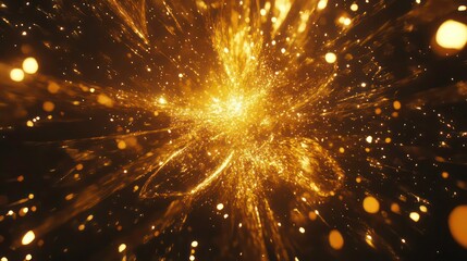 Fototapeta premium Golden fireworks explode in night sky festival celebration copy space