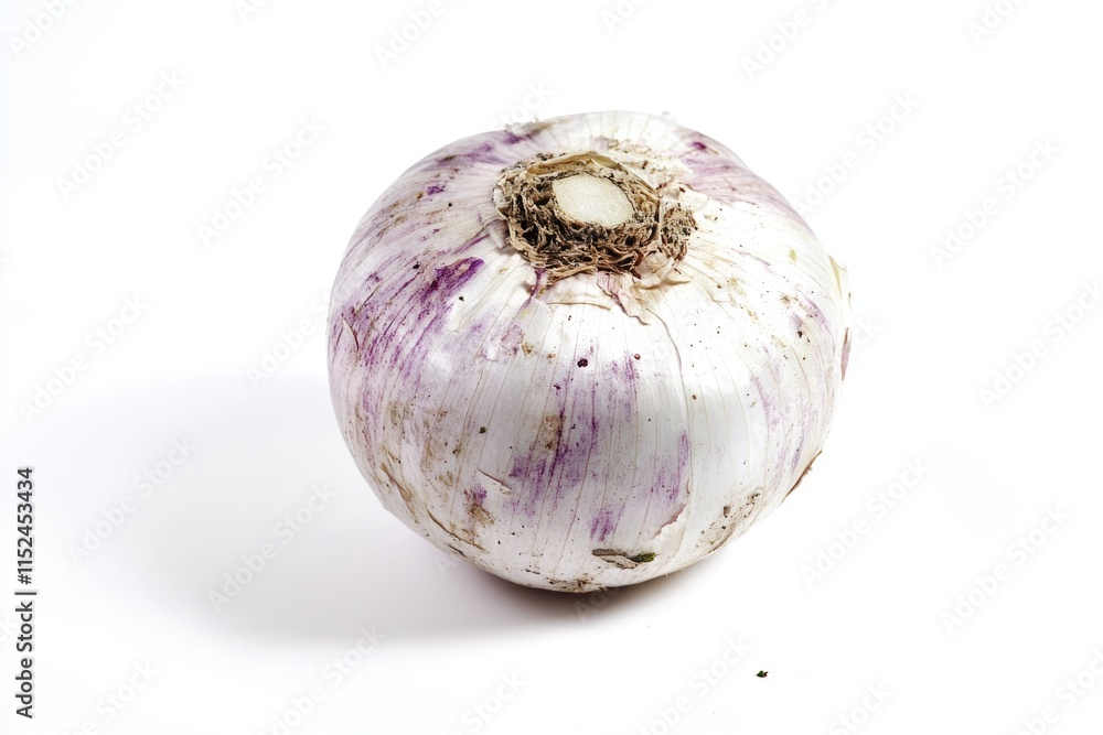 Poster a close-up shot of an onion on a white surface, ideal for use in recipes or food-related content