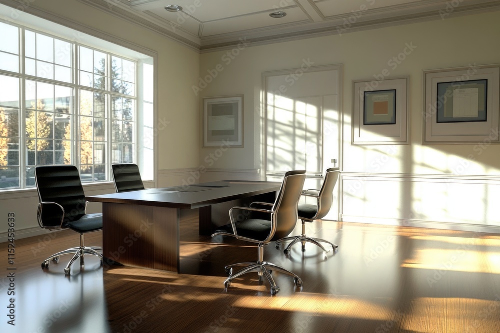 Poster a simple office space with a table and chairs