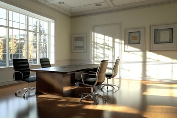 Fototapeta premium A simple office space with a table and chairs