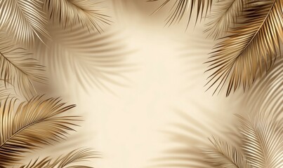 Fototapeta premium A beige background with palm leaves shadows. Mockup of a minimalist concept.