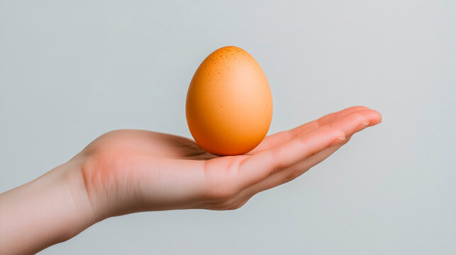 Delicate balance of a brown chicken egg resting gently on an open human hand symbolizing nurture and potential