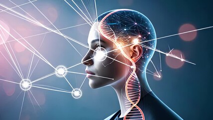 Futuristic Female Profile with Neural Connections, DNA Strand, and Glowing Digital Elements in a High-Tech Setting

 - Powered by Adobe