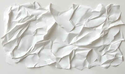 Obraz premium A crumpled white paper poster texture background. A poster template with white paper wrinkles and a wall concept featuring a white paper sticker poster mockup.