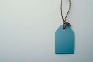 Fototapeta premium Minimalist blue tag on rope, design for branding and labels