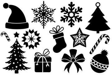 Festive Christmas Silhouettes Set: Santa Hat, Snowflake, Tree, Candy Cane, Reindeer & More