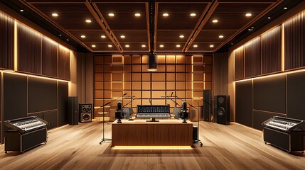 Modern Music Recording Studio Design With Warm Lighting
