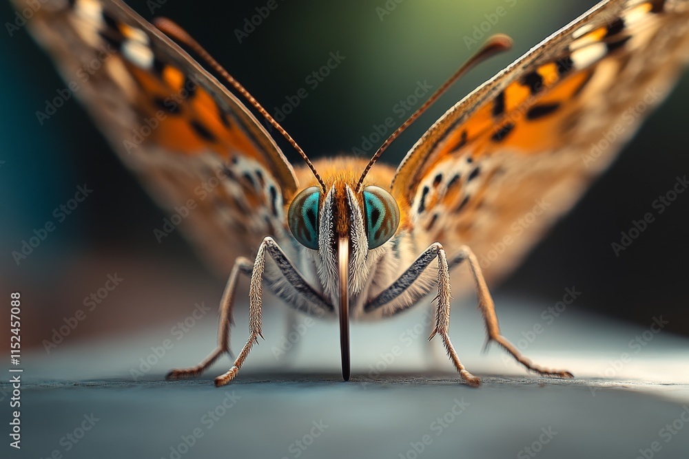 Poster close-up of a vibrant butterfly displaying intricate patterns on its wings in a natural setting duri