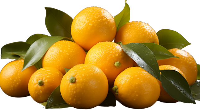 Fresh and juicy oranges stacked together, radiating brightness and vitality for any culinary or wellness focus, studio view, isolated on transparent background.