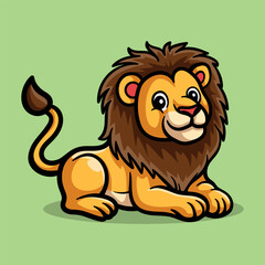 fun sitting lion cartoon character isolated colored drawing line art style sketch classic vintage design illustration