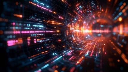 Obraz premium Analytics illustrated a flowing data stream showcasing information processing and metrics visualization in a futuristic digital environment