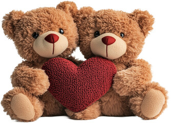 2 stuffed teddy bears are holding a red heart in transparent background, perfect for Valentine's day theme © foto Art