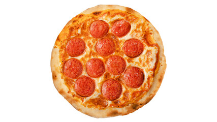 Pizza pepperoni isolated on white top view