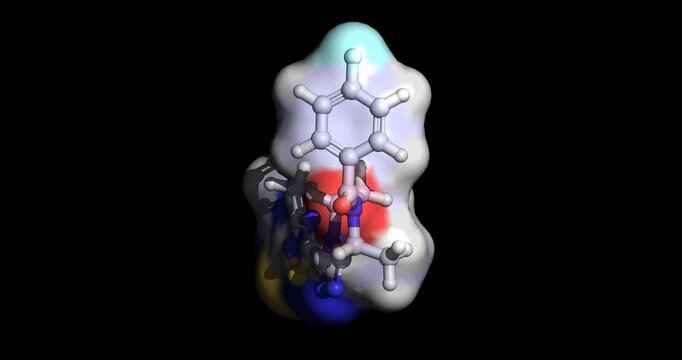 Fezolinetant,  menopausal hot flashes drug, 3D molecule spinning, 4K