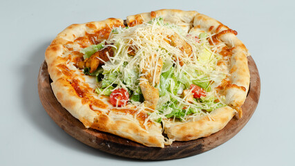 Caesar pizza on tray isolated
