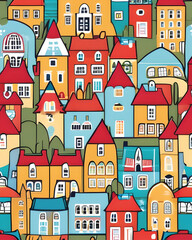 Naklejka premium Seamless pattern with houses. illustration in cartoon style.