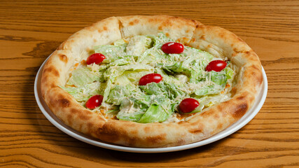 Caesar pizza on tray isolated