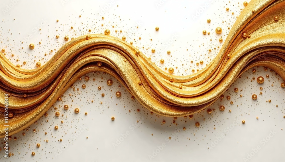 Poster glittering wave of gold particles creating a flowing trail on white background