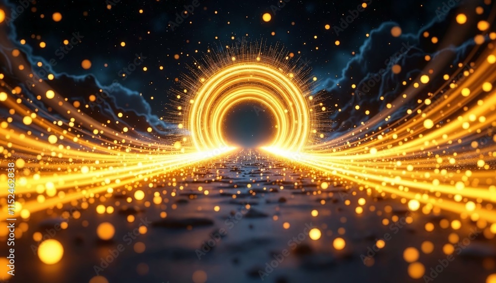 Aufkleber dynamic arc of sparkling gold particles on a clean digital background