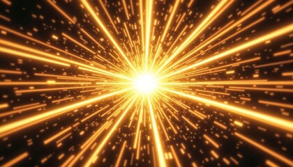 Fototapeta premium Dynamic explosion of golden light rays in a captivating digital illustration