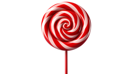Bright red lollipop on a stick, perfect for candy-themed designs or festive concepts, studio view, isolated on transparent background.