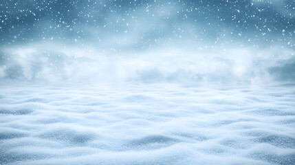 Obraz premium Serene winter landscape. Softly falling snow over a gently undulating snow field under a hazy, twilight sky. Peaceful and idyllic winter scene.