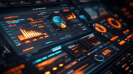 Obraz premium Budgeting depicted a futuristic financial dashboard with graphs and charts displaying cost management and expense forecasting in a sleek design