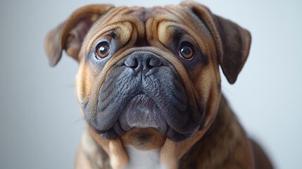 Obraz premium Bulldog standing playfully wrinkled face body isolated in a white background studio