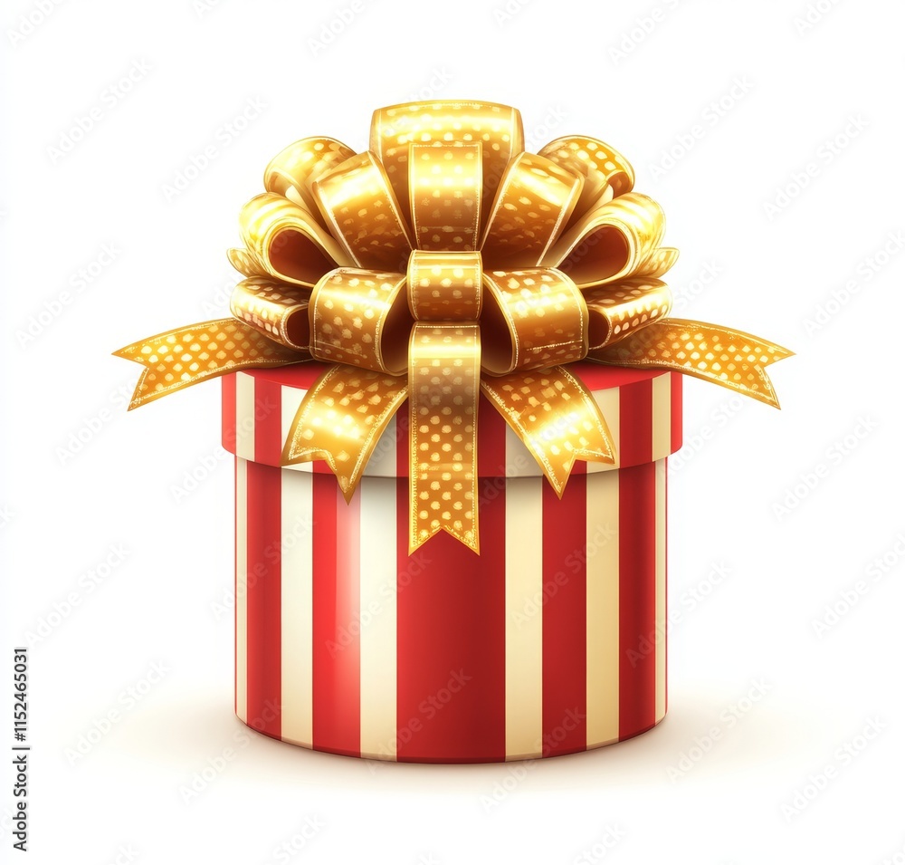 Poster transparent background featuring a red gift box adorned with a gold ribbon and bow..a red gift box d
