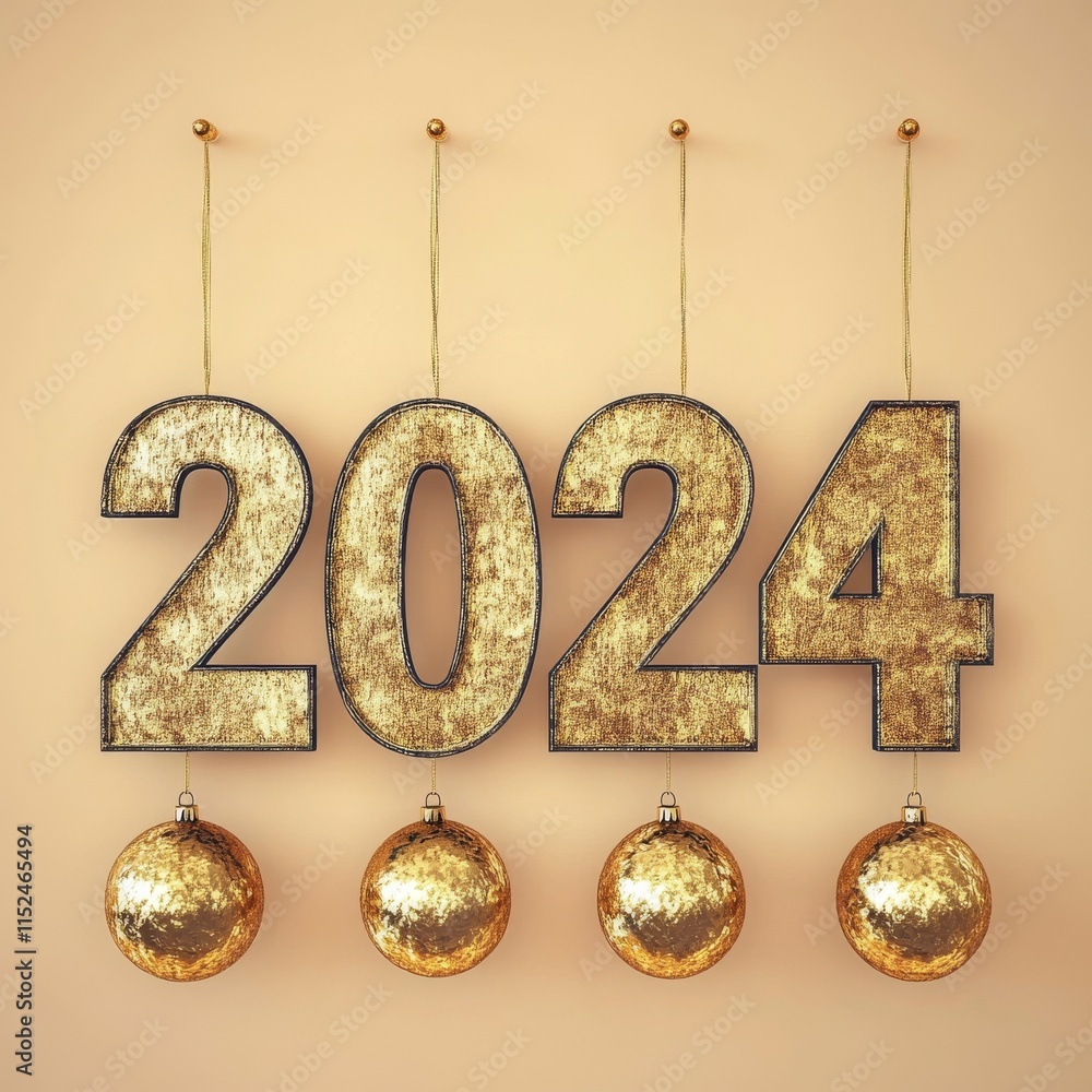 Fototapete happy new year 2024 template featuring 3d hanging numbers. designed for website, social media, and a
