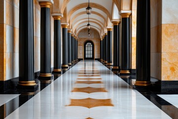 Fototapeta premium neoclassical architecture, a neoclassical interior with ornate columns and a bright, spacious hallway beckons visitors to discover timeless elegance