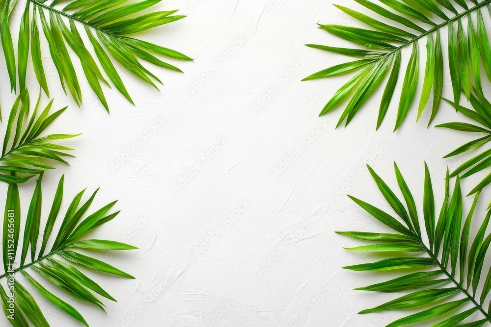 Poster light background with palm leaf shadows on the wall..soft lighting with shadows cast by palm leaves 