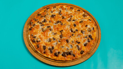 Delicious pizza on tray isolated