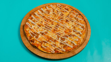 Delicious pizza on tray isolated