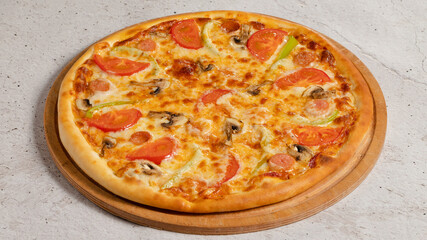 Delicious pizza on tray isolated