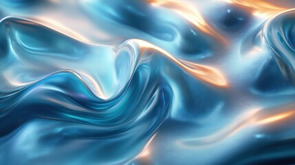 Obraz premium Dynamic liquid abstract design with flowing gradients of deep blue, emerald green, and metallic silver, featuring organic curves and glossy reflections for a modern, sleek look. Background