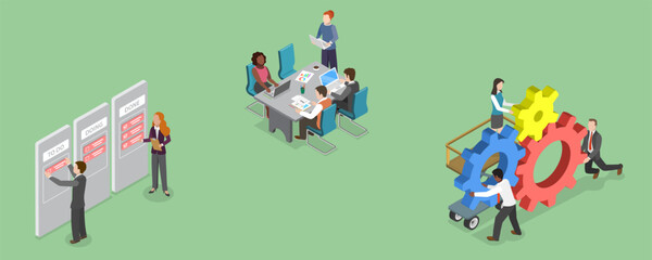 3D Isometric Flat Vector Illustration of Project Management, Outsourcing