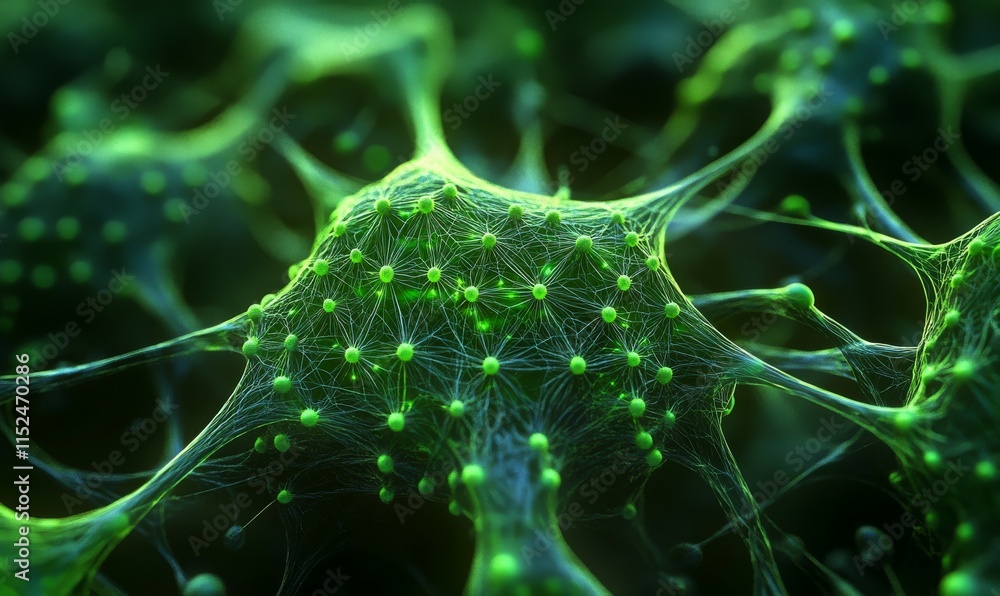 Poster digital brain neural network. machine learning concept. green tech background.