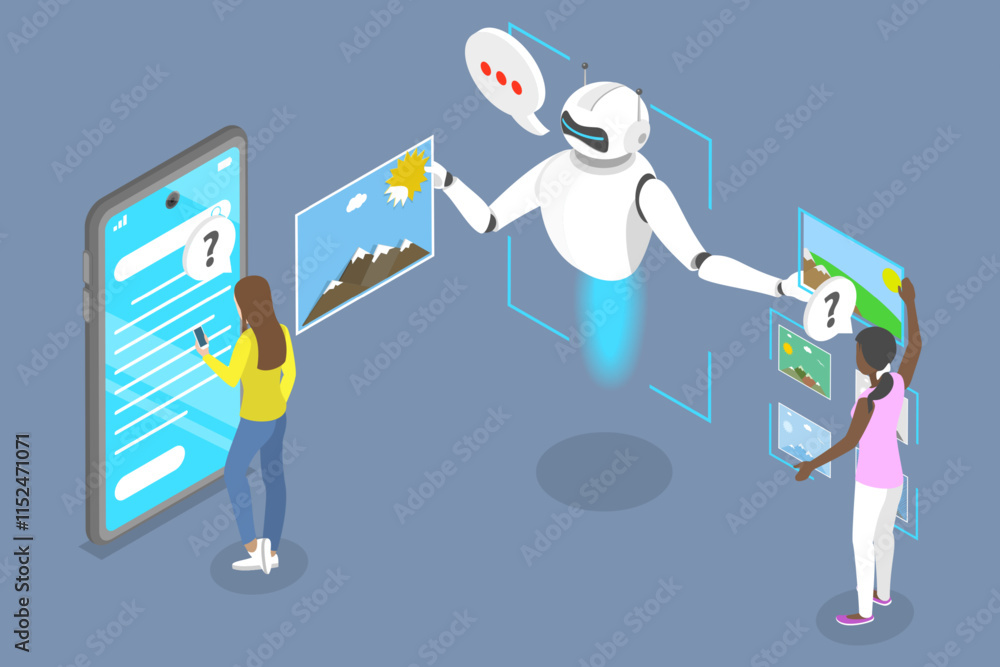 Poster 3d isometric flat vector illustration of ai prompt engineer, artificial intelligence