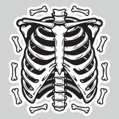 Skull silhouette: Gothic icon, Halloween symbol, death concept, spooky design, Flat vector illustration sticker
