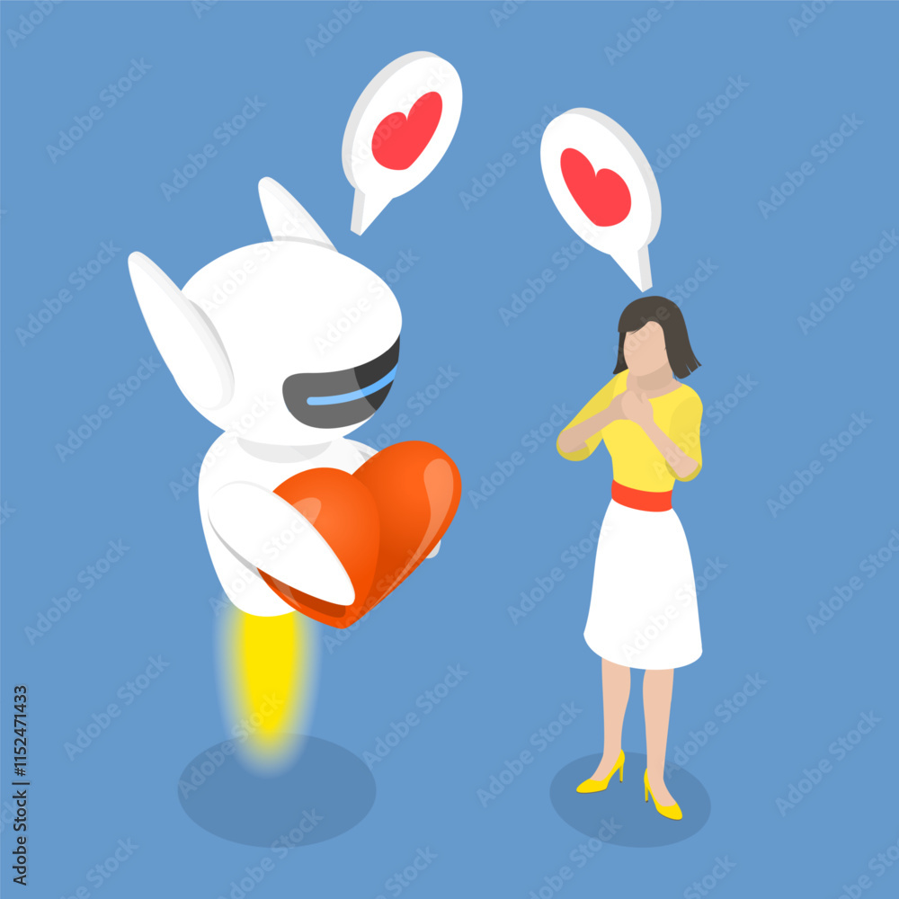 Poster 3d isometric flat vector illustration of chatbot or ai bot assistant, machine learning technology