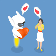 3D Isometric Flat Vector Illustration of Chatbot or AI Bot Assistant, Machine Learning Technology
