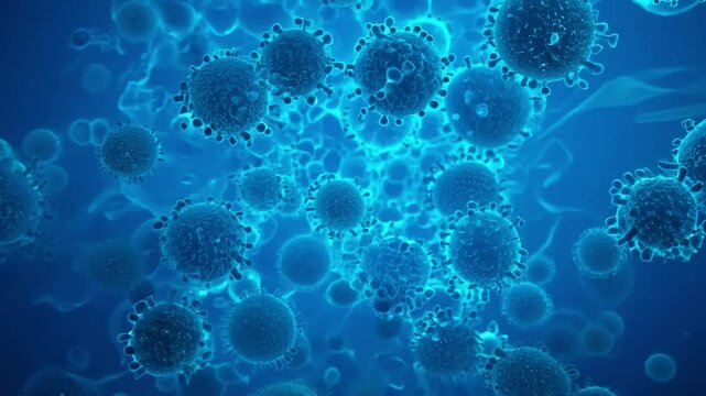 A close up of a bunch of blue bacteria. Resistance to antibacterial agents, growth of bacteria in the intestines, microscopy of bacteria.