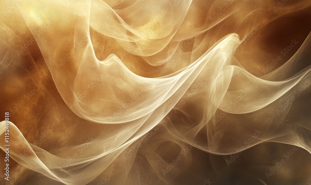 Poster dynamic swirls of mocha-toned lines intersecting soft pastel blotches, creating a harmonious abstrac