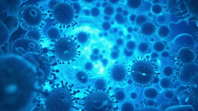A close up of a bunch of blue bacteria. Resistance to antibacterial agents, growth of bacteria in the intestines, microscopy of bacteria.