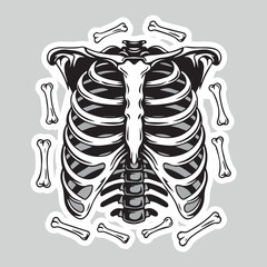 Skull silhouette: Gothic icon, Halloween symbol, death concept, spooky design, Flat vector illustration sticker