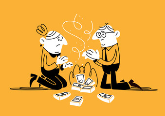 World economic crisis. Currency depreciation. Doodle vector illustration.