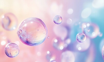 Colorful translucent glass spheres with swirling patterns on a soft pastel gradient background. Abstract decorative design.