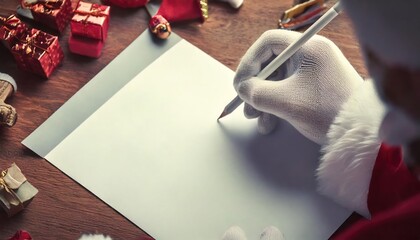 create a 1920x1080 Christmas theme nice list but a blank paper with Santa's hand with 