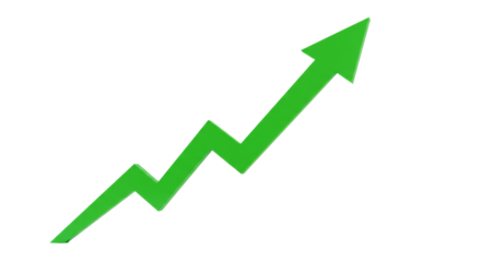 green upward graph isolated on transparent background, Cutout, rising graph, ascending, economy,
